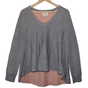 Womens Atelier Camille Gray Pink Pullover Long Sleeve V-Neck Sweater Size Medium